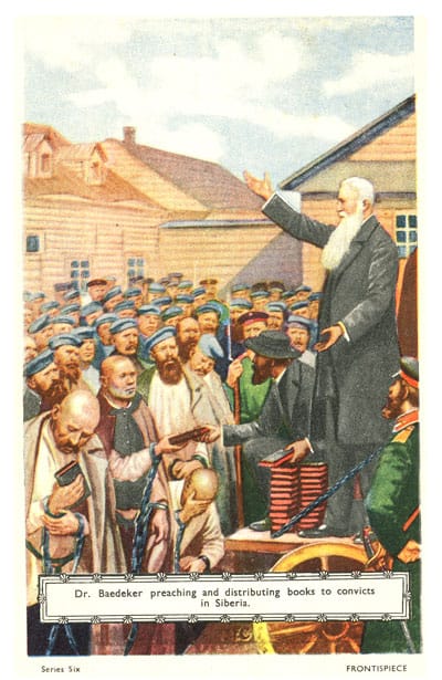 Frontispiece: Dr. Baedeker preaching and distributing books to convicts in Siberia