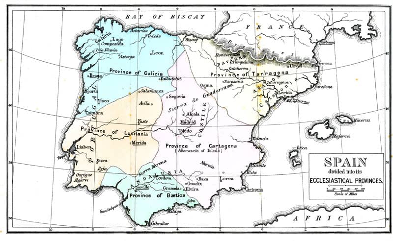 Spain divided into the Ecclesiastical Provinces {Frontispiece]