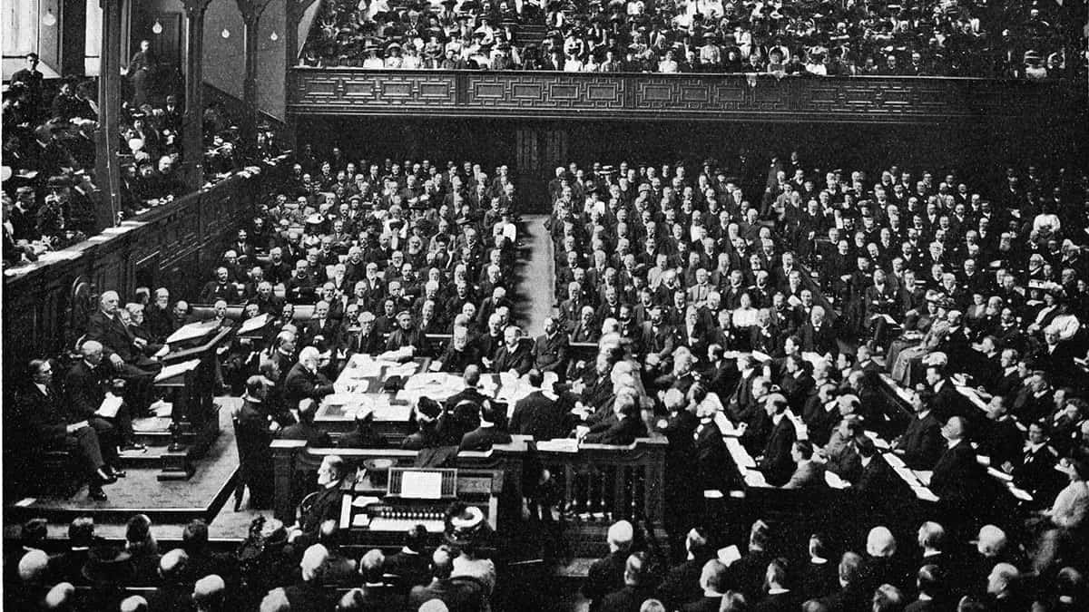 The main session of the Edinburgh 1910 Conference, opposite page 56.