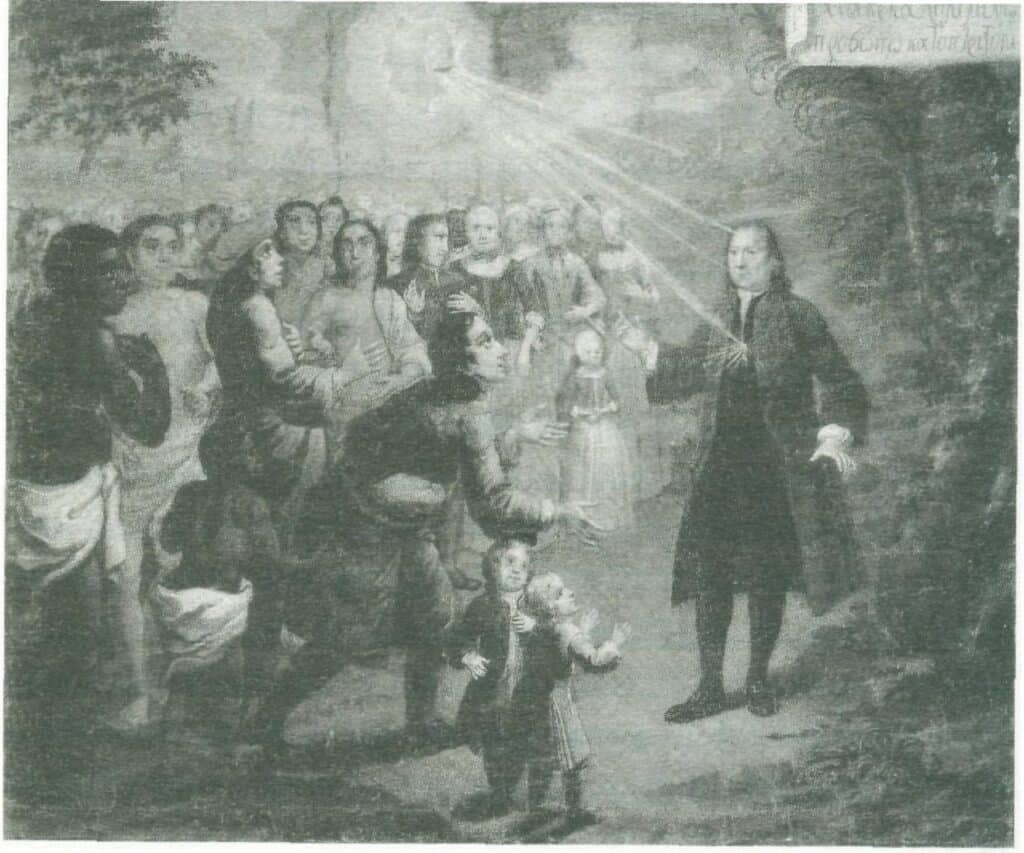 Zinzendorf preaching to people from many nations
